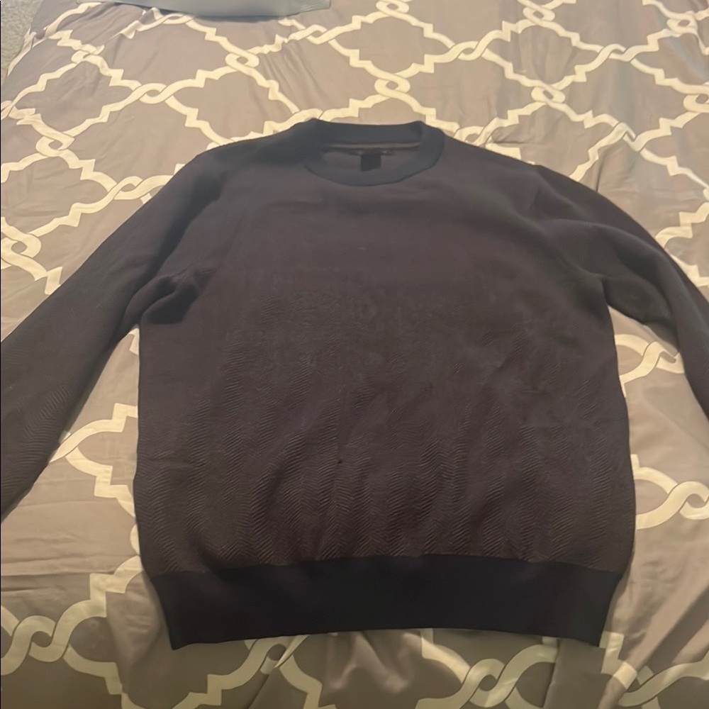 Black Crewneck Sweater with Ribbed Details